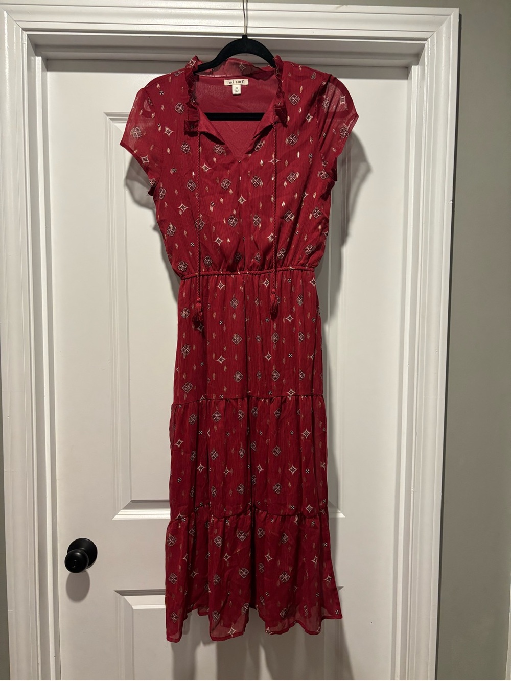 Miami Red Printed Tiered Midi Dress - Women’s XS